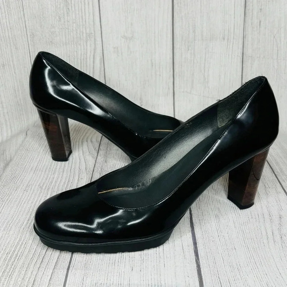 Stuart Weitzman Black Patent Leather Platform Round Toe‎ Tortoise Size 8.5N - Picture 1 of 7